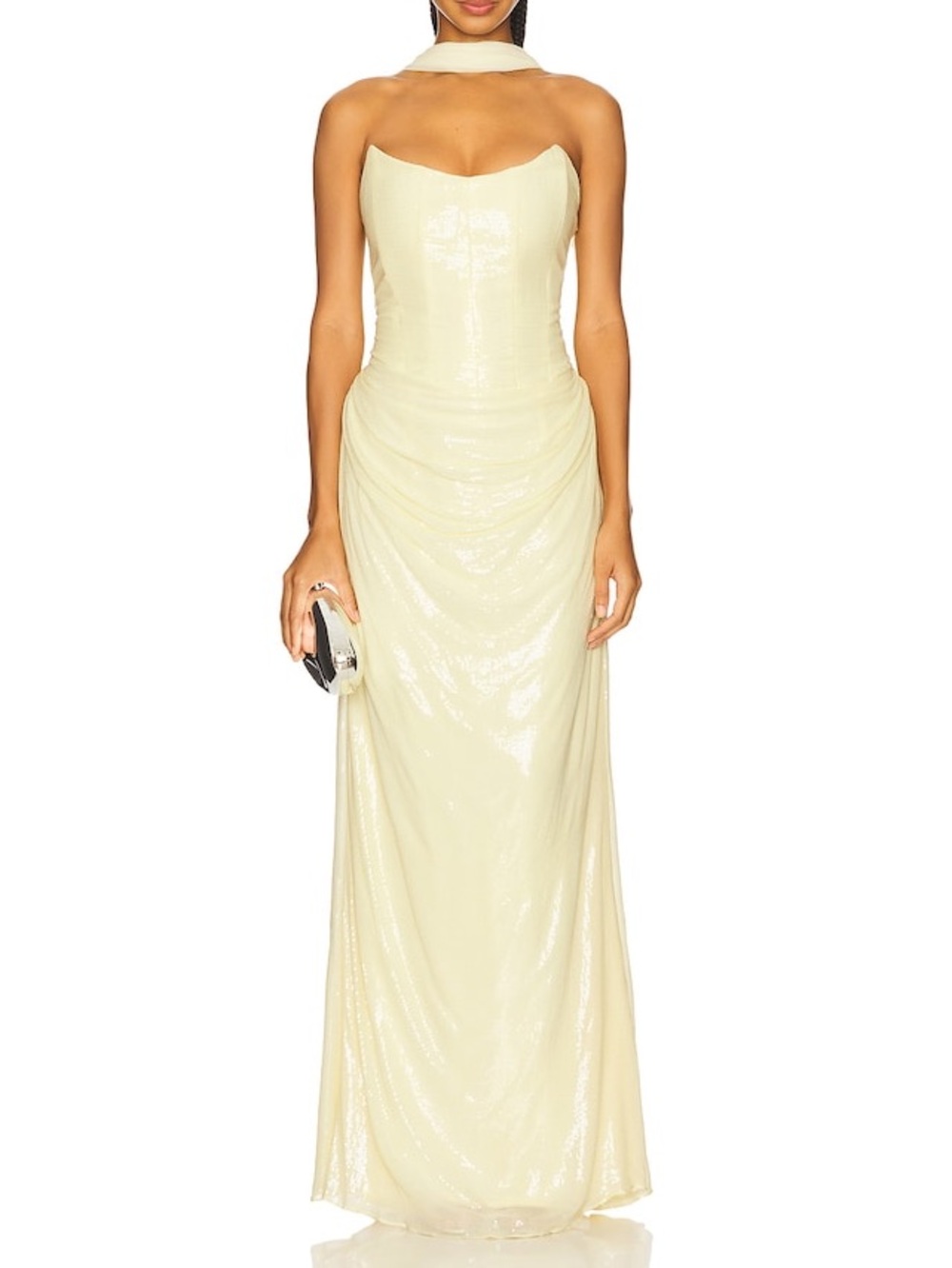 Deme by Gabriella Giselle Gown Butter Yellow Sequin Strapless Maxi Dress Size S